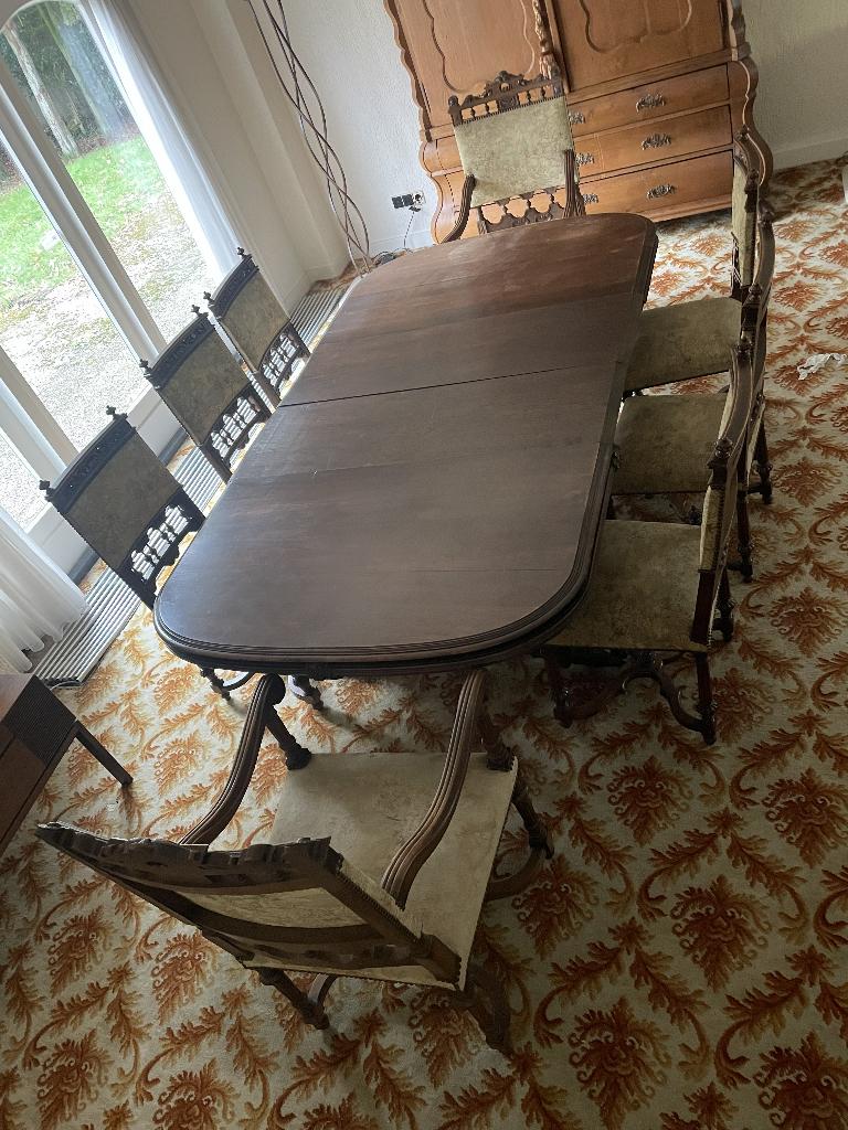 Antiek luxe eetkamer tafel 8 persoons met stoelen, Ophalen, Gebruikt, 18e eeuw, 8 stoelen of meer