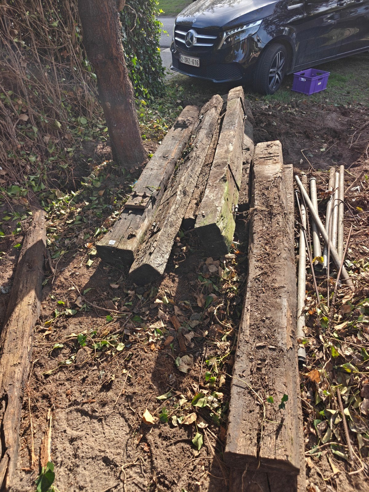 Treinbilzen 7x, Jardin & Terrasse, Bois dur, Enlèvement, Utilisé, 250 cm ou plus