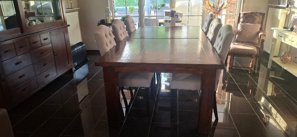 Eetkamertafel + 6 stoelen, Enlèvement, Utilisé, Chêne, Rectangulaire