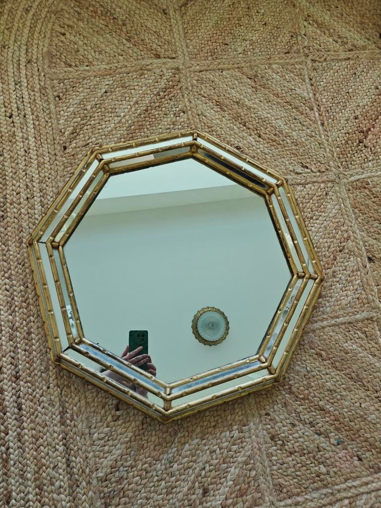Miroir octogonal en faux-bambou style guilted regency