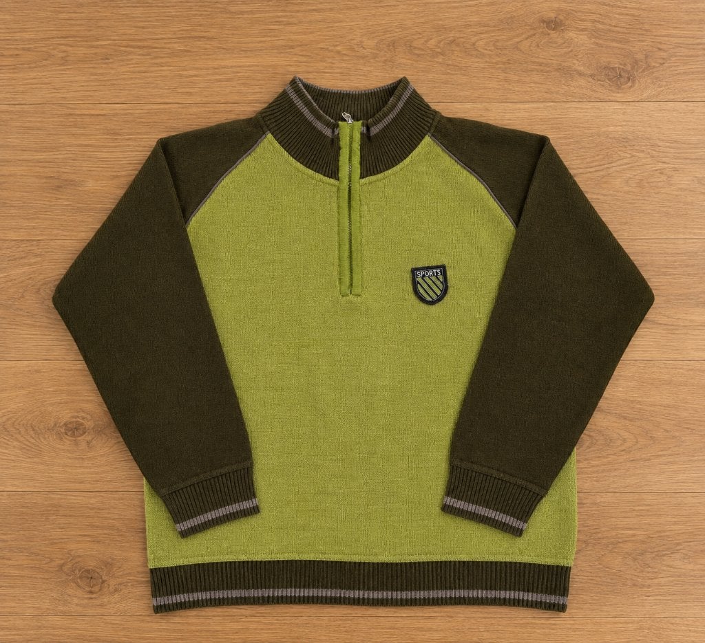 Biaggini Green & Brown Half-Zip Knit Sweater, Ophalen of Verzenden, Zo goed als nieuw, Maat 46 (S) of kleiner, Groen