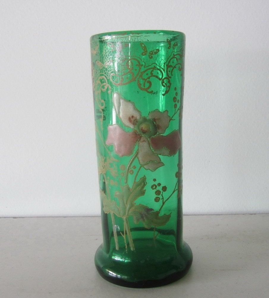 Kleine antieke art nouveau Legras vaas, emaille bloemen, Verzenden