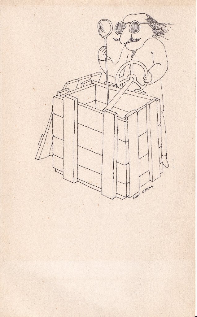 dessin original Robert Willems signé 1975 surréaliste, Enlèvement ou Envoi, Dessin, Signé