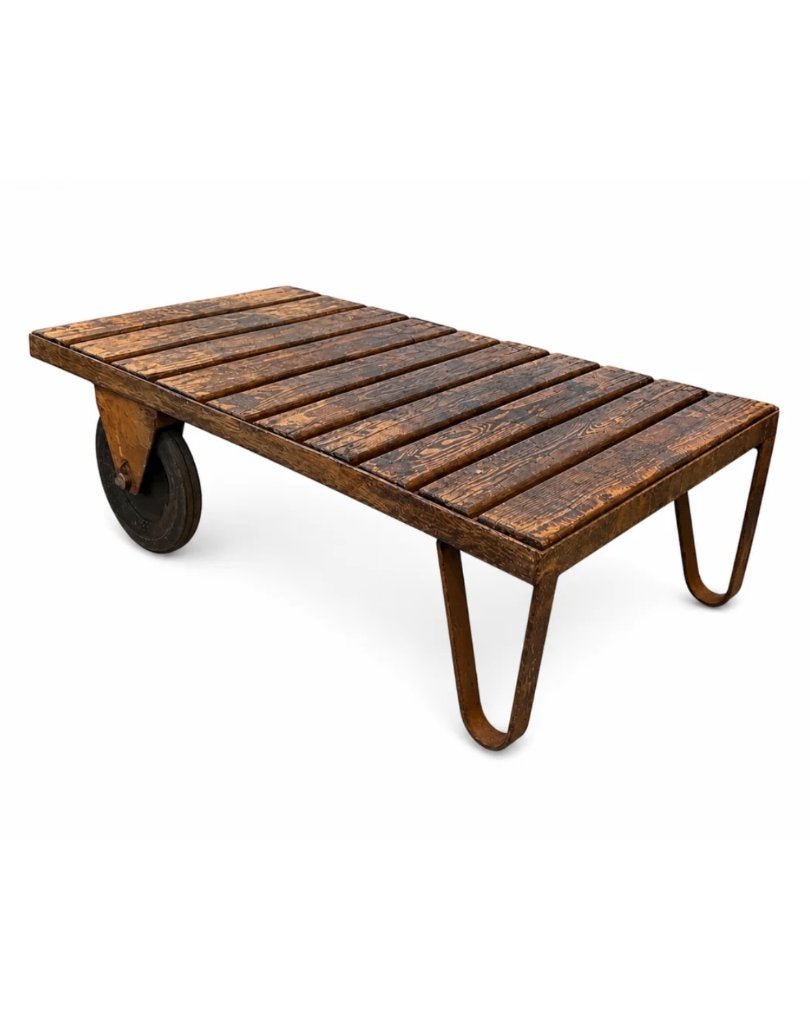 Industriële kar – serveerwagen / salontafel - hout & metaal, Ophalen, Gebruikt, Overige houtsoorten