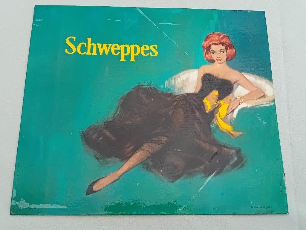 Zeldzaam karton reclamebord Schweppes, Ophalen of Verzenden, Zo goed als nieuw, Reclamebord