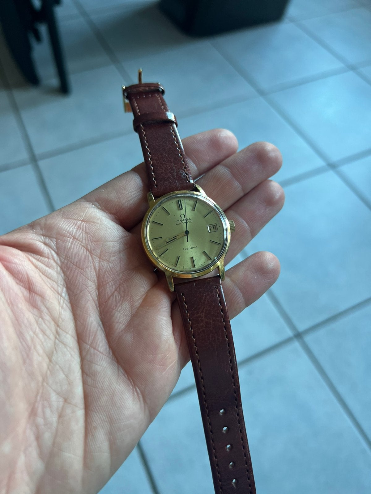 Omega automatic date 36mm, Handtassen en Accessoires, Horloges | Heren, Verzenden, Polshorloge, Omega, Leer