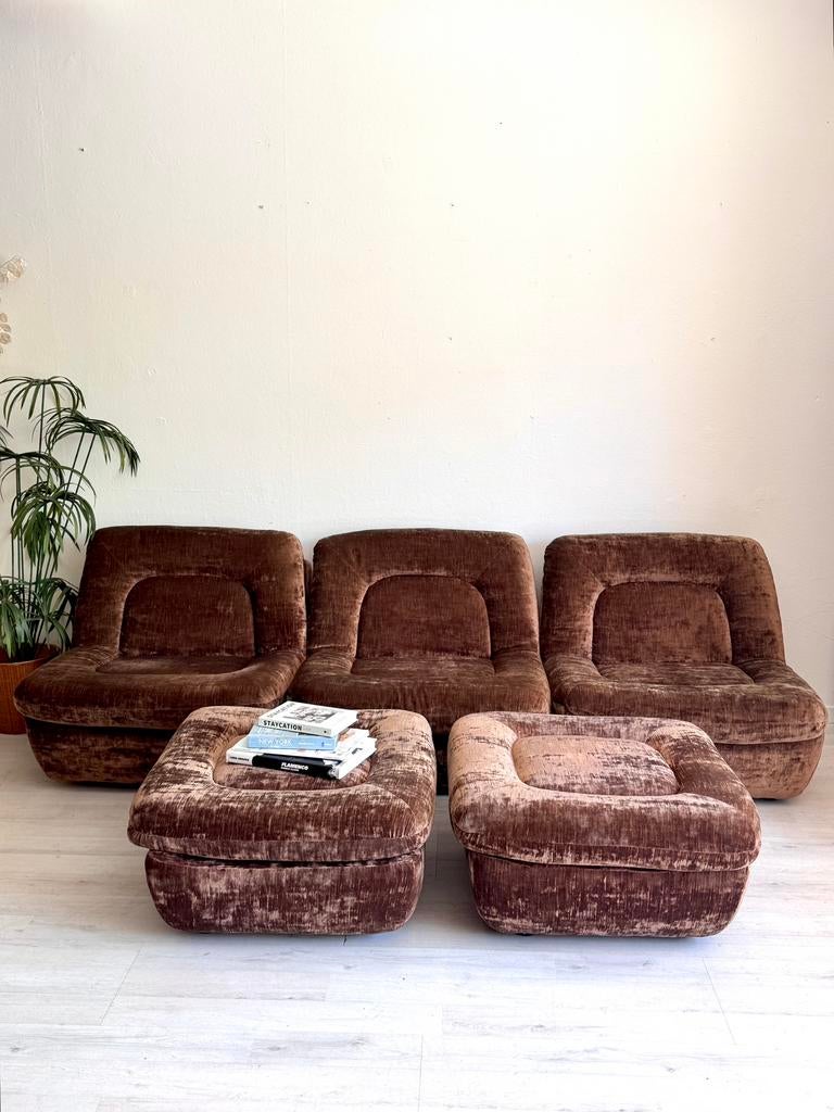 Modulaire vintage velvet lounge set jaren 70, Huis en Inrichting, Ophalen, Zo goed als nieuw, Stof, Vintage midcentury seventies