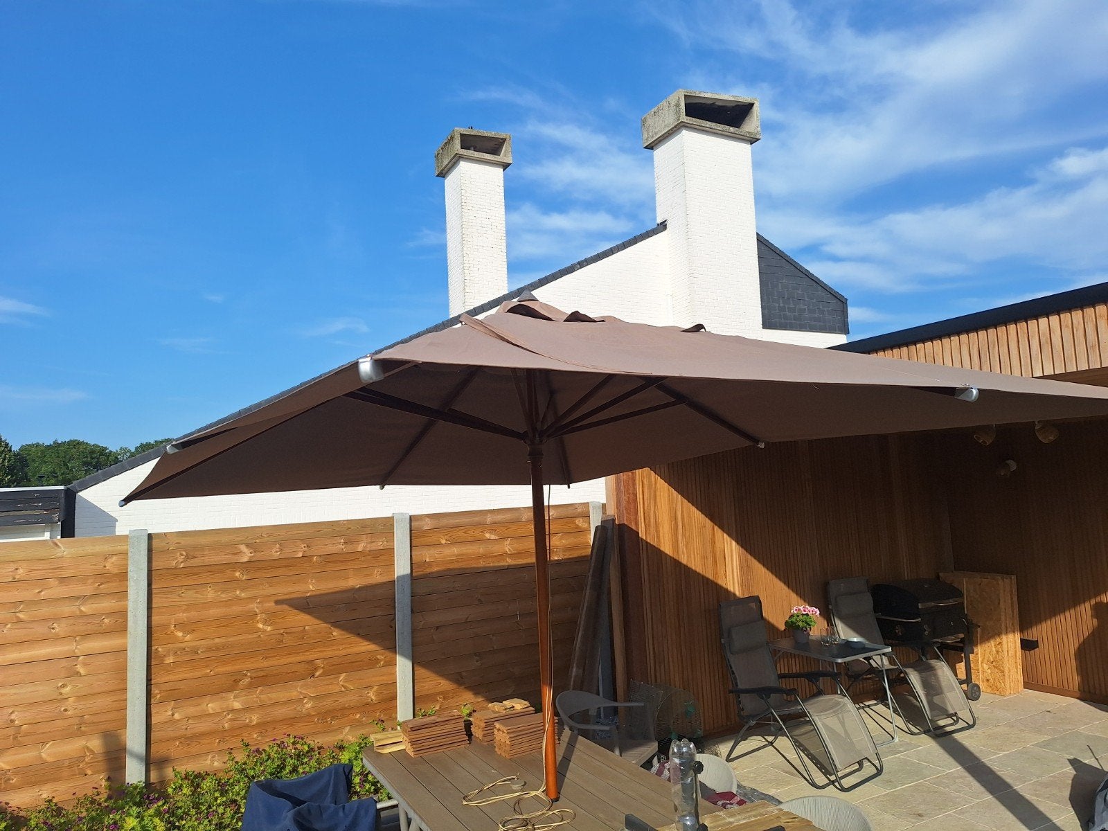 taupekleurige luxeparasol 3x4 meter met hoes, Ophalen
