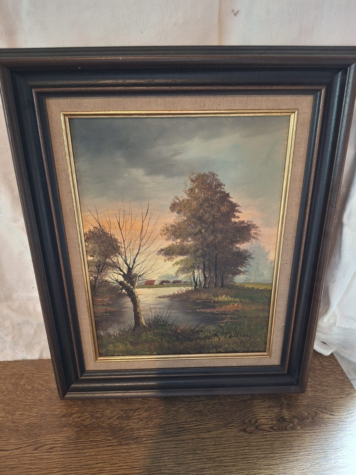 Klassiek schilderij met bomen – ingekaderd, Antiek en Kunst, Ophalen, Klassiek