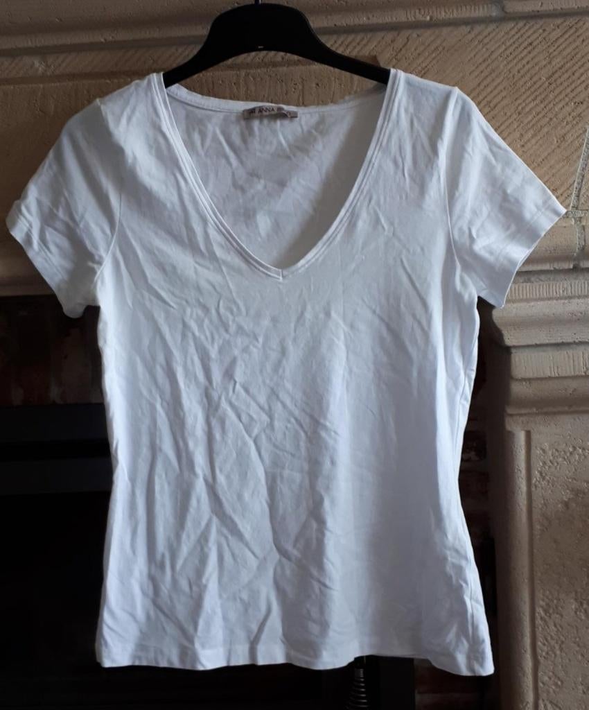 Anna Field - t-shirt à col V KM - blanc - taille L - NOUVEAU, Manches courtes, Anna Field, Blanc, Envoi