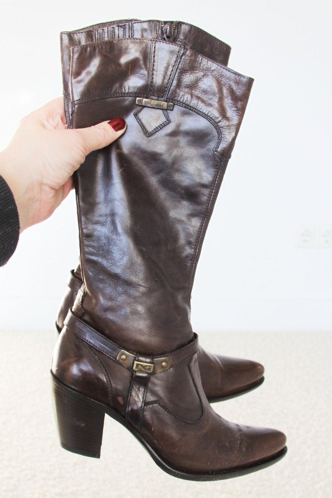Bottes Nero Giardini en cuir marron s28 (taille 37) €75, -, Comme neuf, Brun, Nero giardini, Bottes hautes