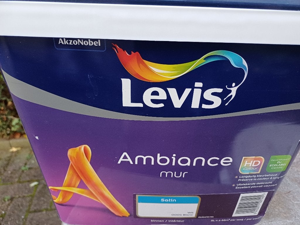 Levis ambiance muurverf 0001 satijnglans, Doe-het-zelf en Bouw, Ophalen, 5 tot 10 liter, Wit, Nieuw