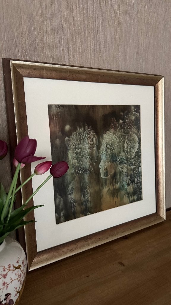 Schilderij van Zura Kalanda "Liefdeskoppel", Ophalen, Groen, Schilderij, Achter glas