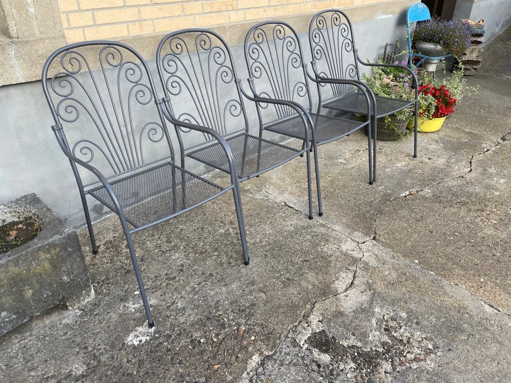 4 ijzeren tuinstoelen, Tuin en Terras, Tuinstoelen, Ophalen, Zo goed als nieuw, Metaal