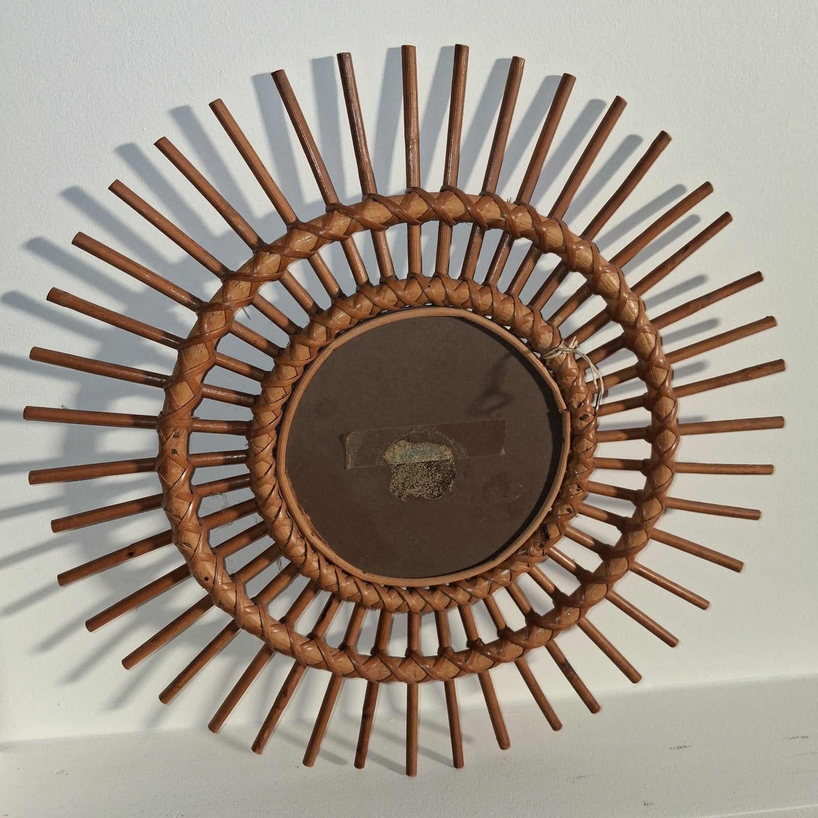 Antieke rotan zonnespiegel, Huis en Inrichting, Minder dan 50 cm, Gebruikt, Rond, Ophalen of Verzenden