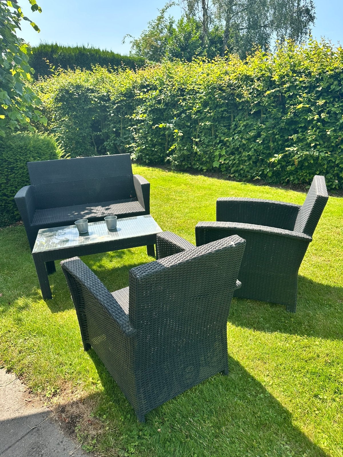 Lounge set  2 zit en 2 1 zitten  grijs, Tuin en Terras, Ophalen, 4 zitplaatsen, Kunststof, Gebruikt