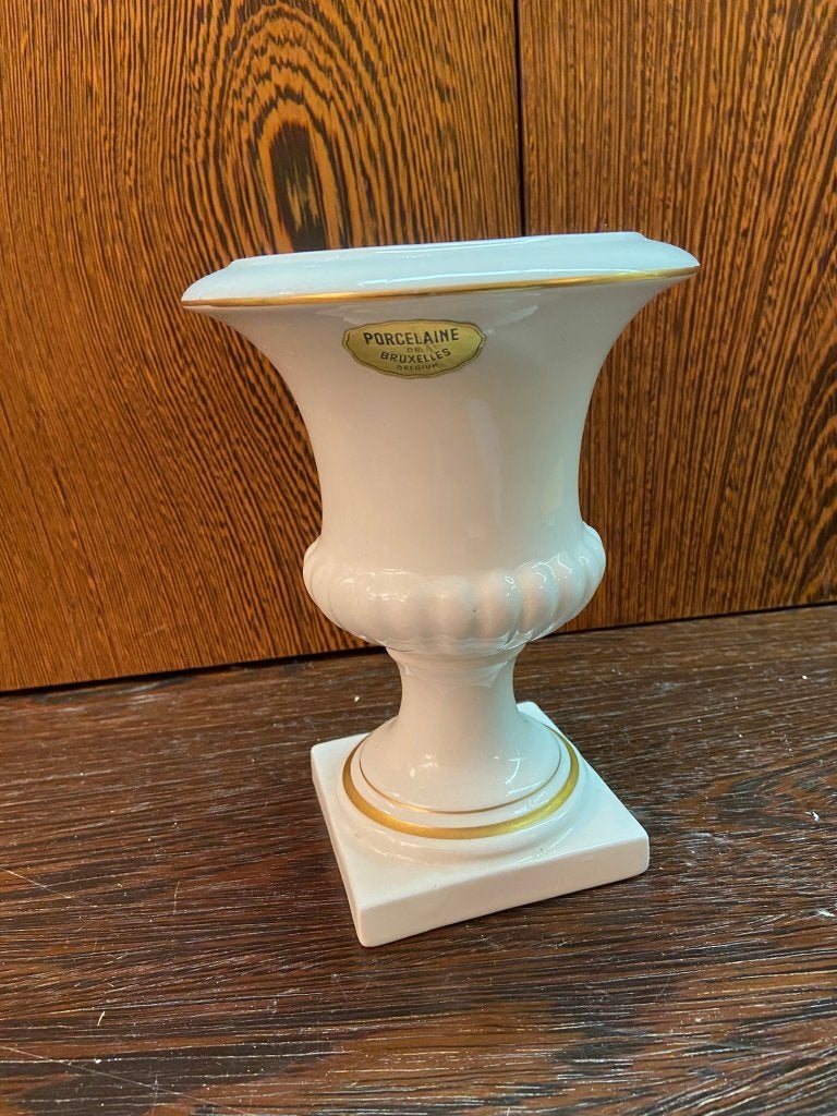 Vase Porcelaine de Bruxelles Blanc et doré, Antiquités & Art, Enlèvement
