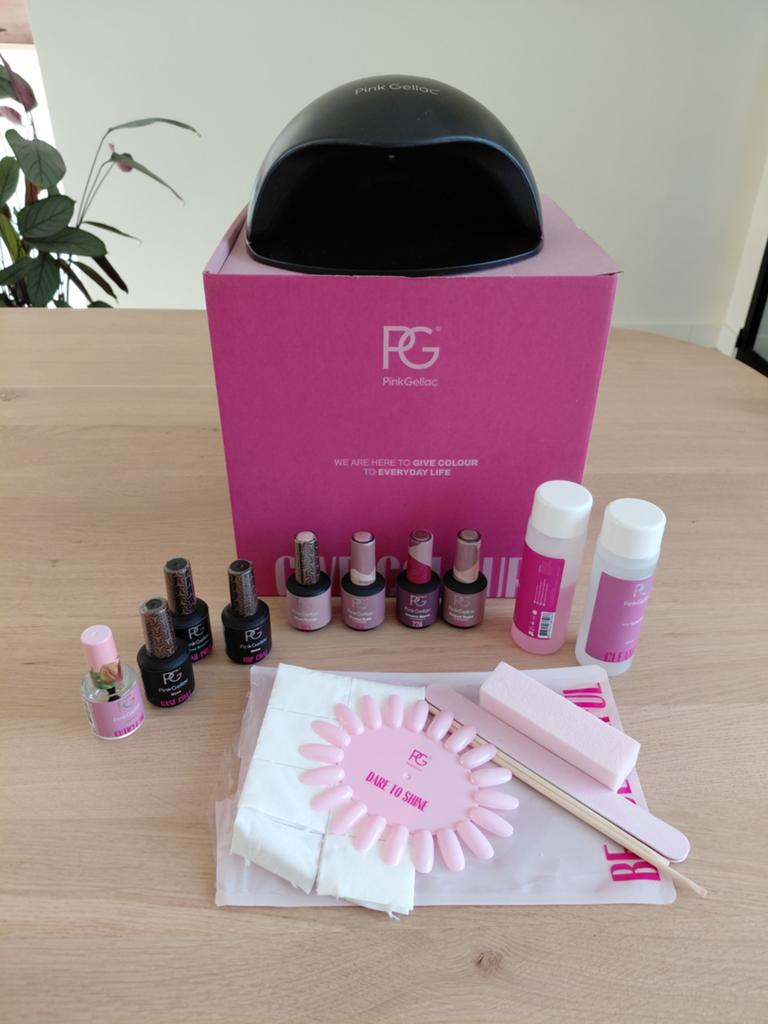 Pink Gellac starterset + diverse kleuren + accessoires, Handtassen en Accessoires, Uiterlijk | Cosmetica en Make-up, Ophalen, Zo goed als nieuw
