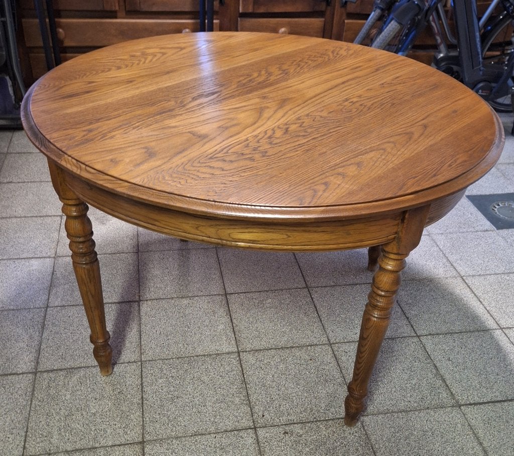 Ronde eiken tafel, Huis en Inrichting, Tafels | Eettafels, Ophalen, Gebruikt, Rond, Eikenhout