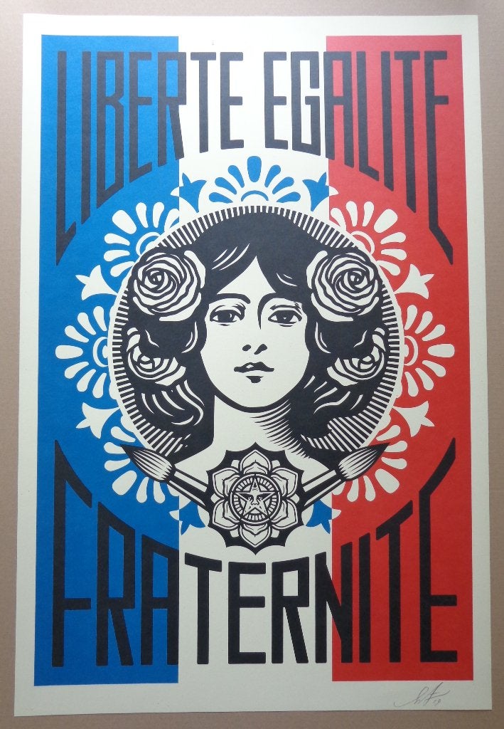 SHEPARD FAIREY / LIBERTE EGALITE / KLEURLITHO / 91x61cm SIG, Signé, Enlèvement ou Envoi