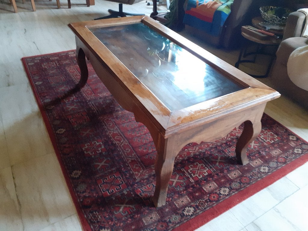 klassieke salontafel met glazen blad, Huis en Inrichting, Tafels | Salontafels, Gebruikt, Minder dan 50 cm, 50 tot 100 cm, 100 tot 150 cm