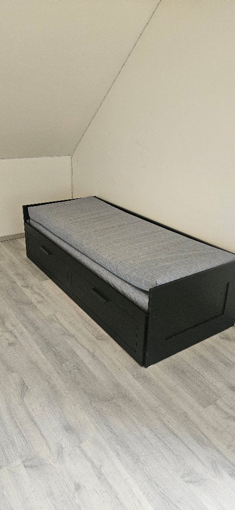 Uitschuifbaar bed met opberglades (80 of 160 x 200), Ophalen, Verstelbaar, Zwart, Tweepersoons
