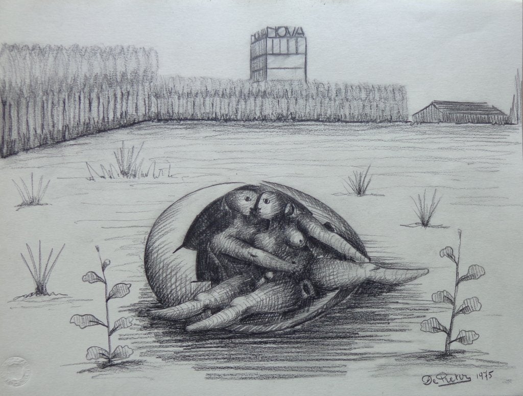 LODE DE PRETER / EROTISCHE SCENE / ORIGINEEL / 30x40cm / SIG, Ophalen of Verzenden