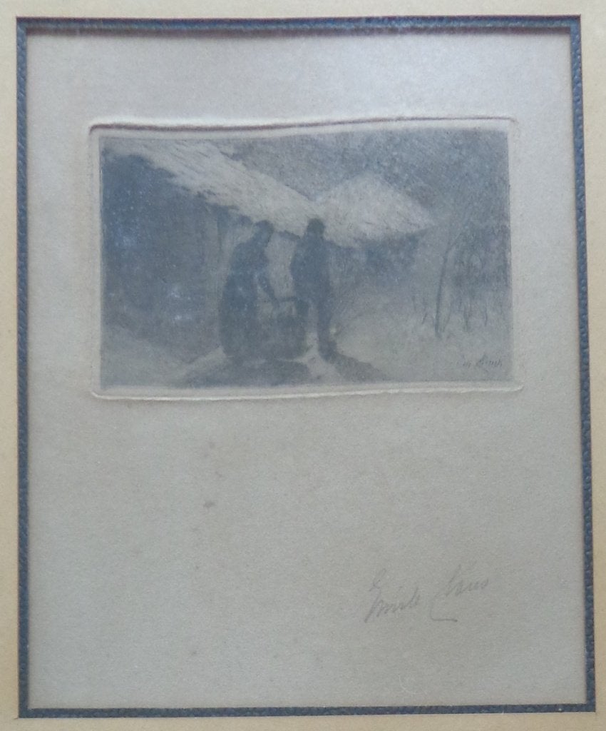 EMILE CLAUS / BOERENKOPPEL / ZW-W ETS / 39x32cm / KADER SIG, Enlèvement ou Envoi