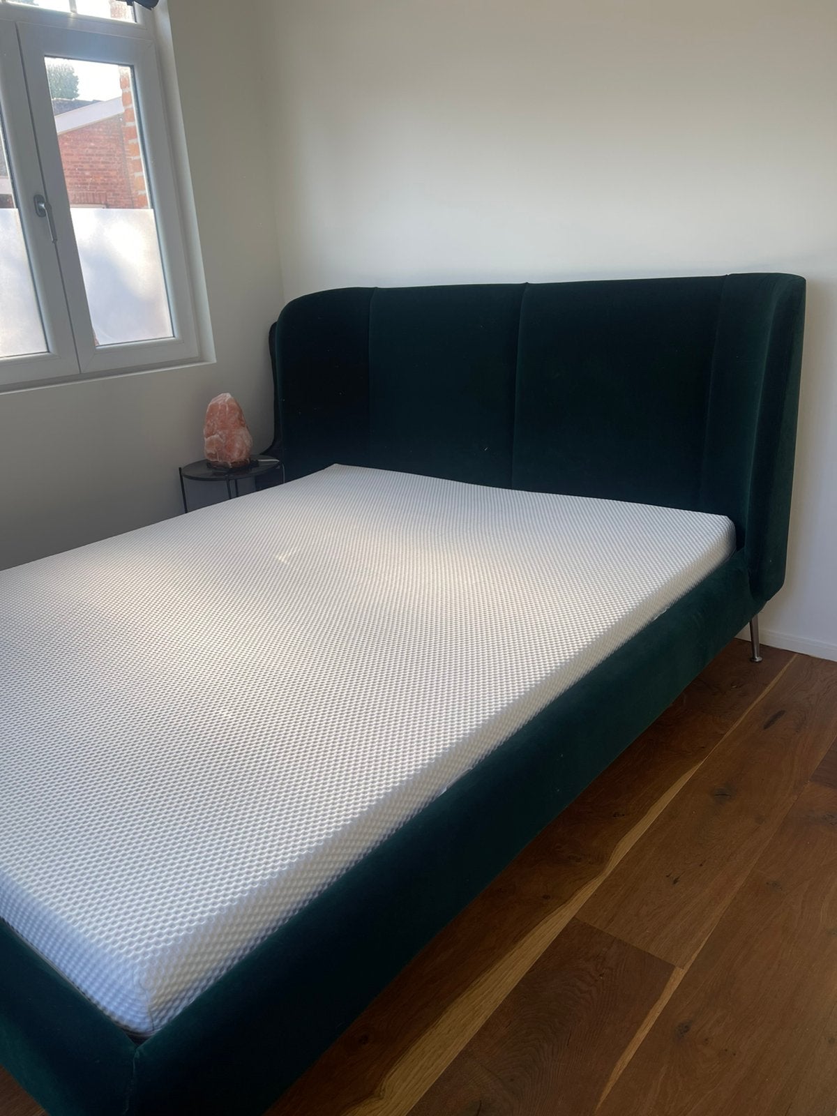 IKEA TUFJORD bedframe 160x200 donkergroen velours, Maison & Meubles, Chambre à coucher | Lits, Utilisé, Deux personnes, 160 cm
