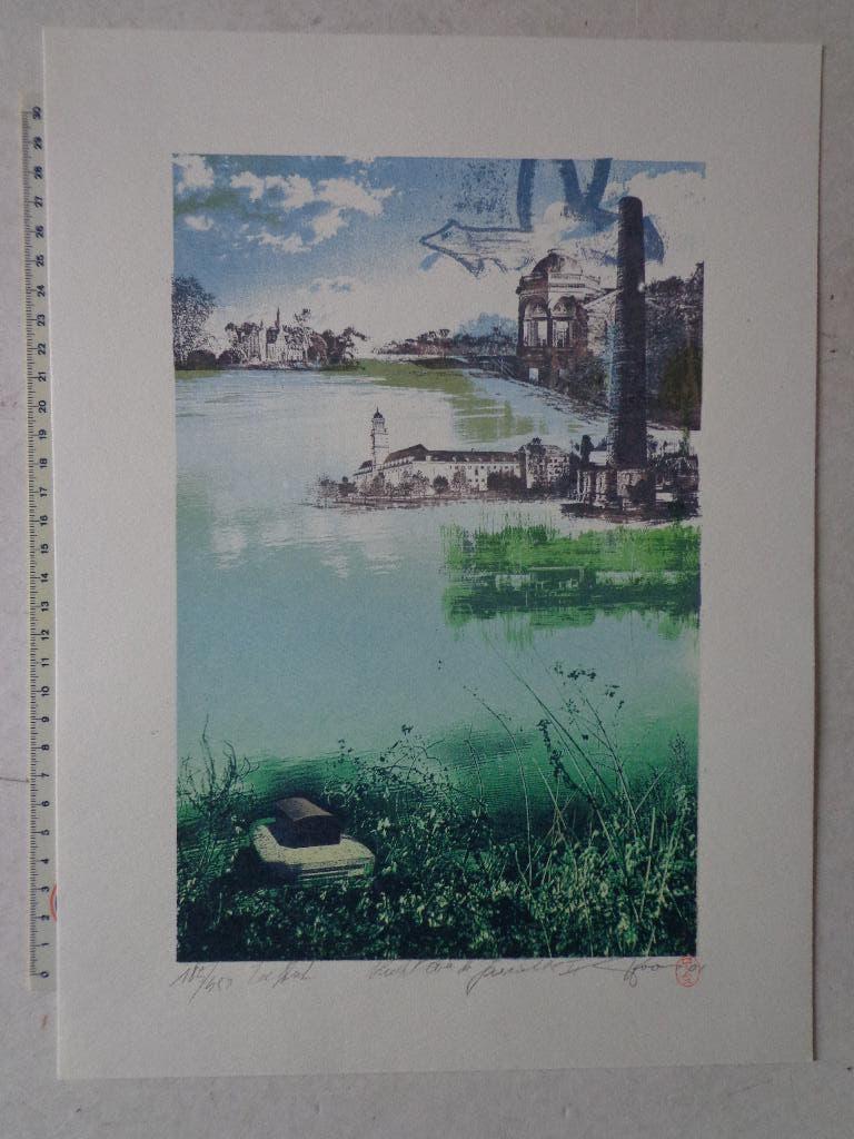 zeefdruk Veerle Rooms Vlucht over de provincie II uit 2001, Antiek en Kunst, Ophalen of Verzenden