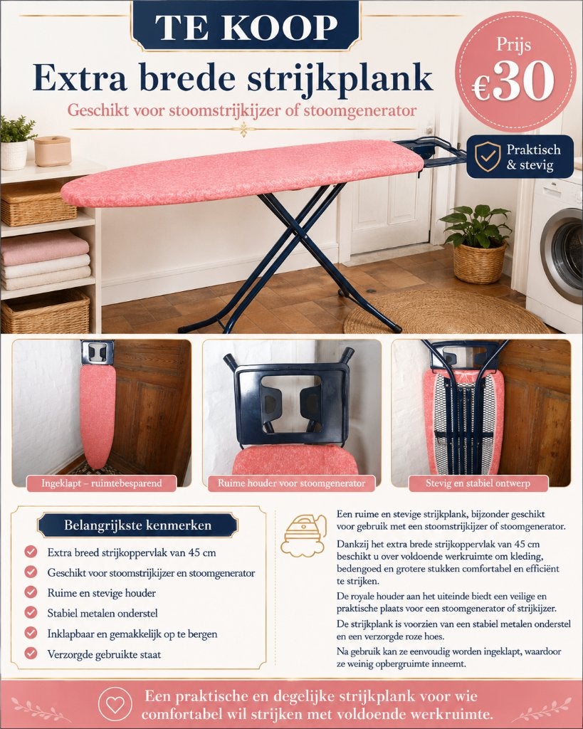Extra brede strijkplank voor stoomgenerator, Elektronische apparatuur, Strijkijzers en Strijkplanken, Ophalen, Gebruikt