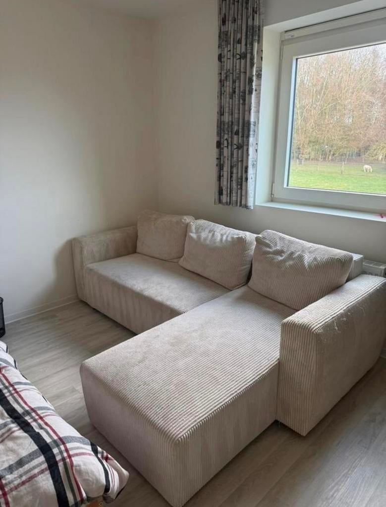 Beige Ribstof Uitklapzetel TE KOOP, Huis en Inrichting, Ophalen, Gebruikt, Stof, Ribstof