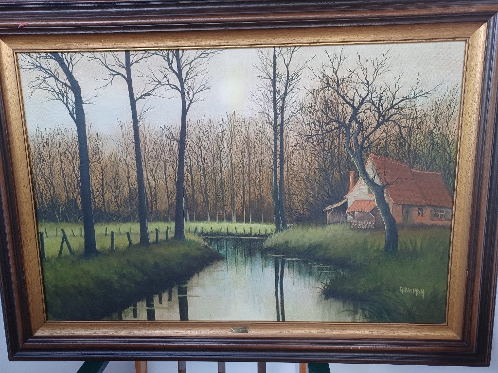 Peinture, Antiquités & Art, Peinture à l'huile, Paysage, Signé, Enlèvement
