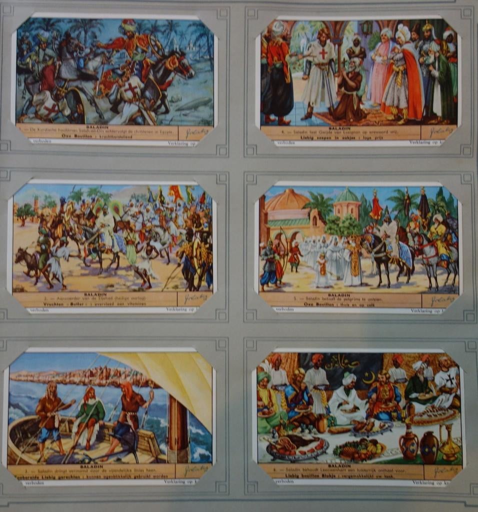 Set Liebig Prenten Saladin (1957)., Verzamelen, Ophalen of Verzenden, Zo goed als nieuw, 1940 tot 1960, Prent