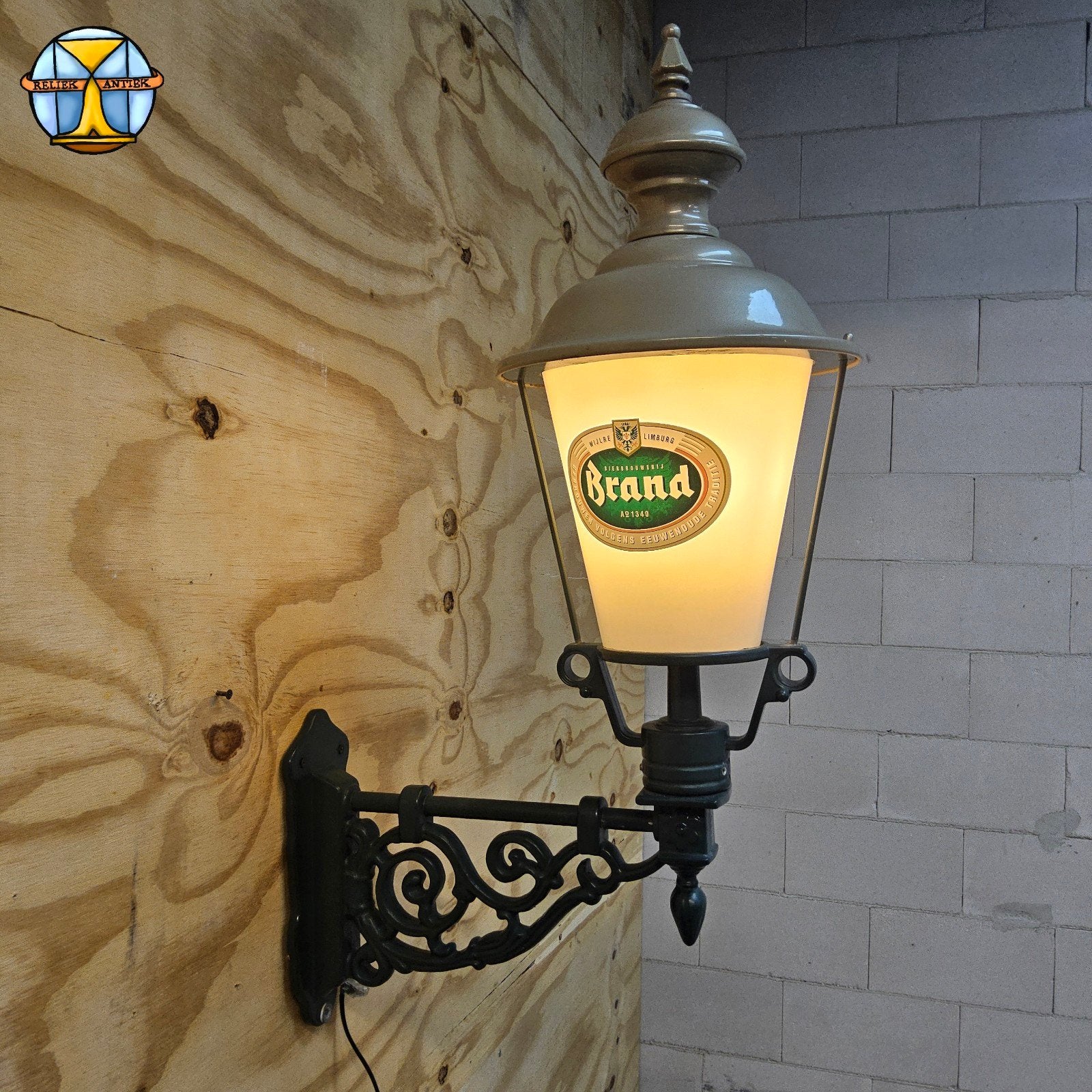 Vintage gietijzeren Brand Bier Wandlamp / Buitenverlichting, Tuin en Terras, Buitenverlichting, Gebruikt, Wandlamp, Ophalen of Verzenden
