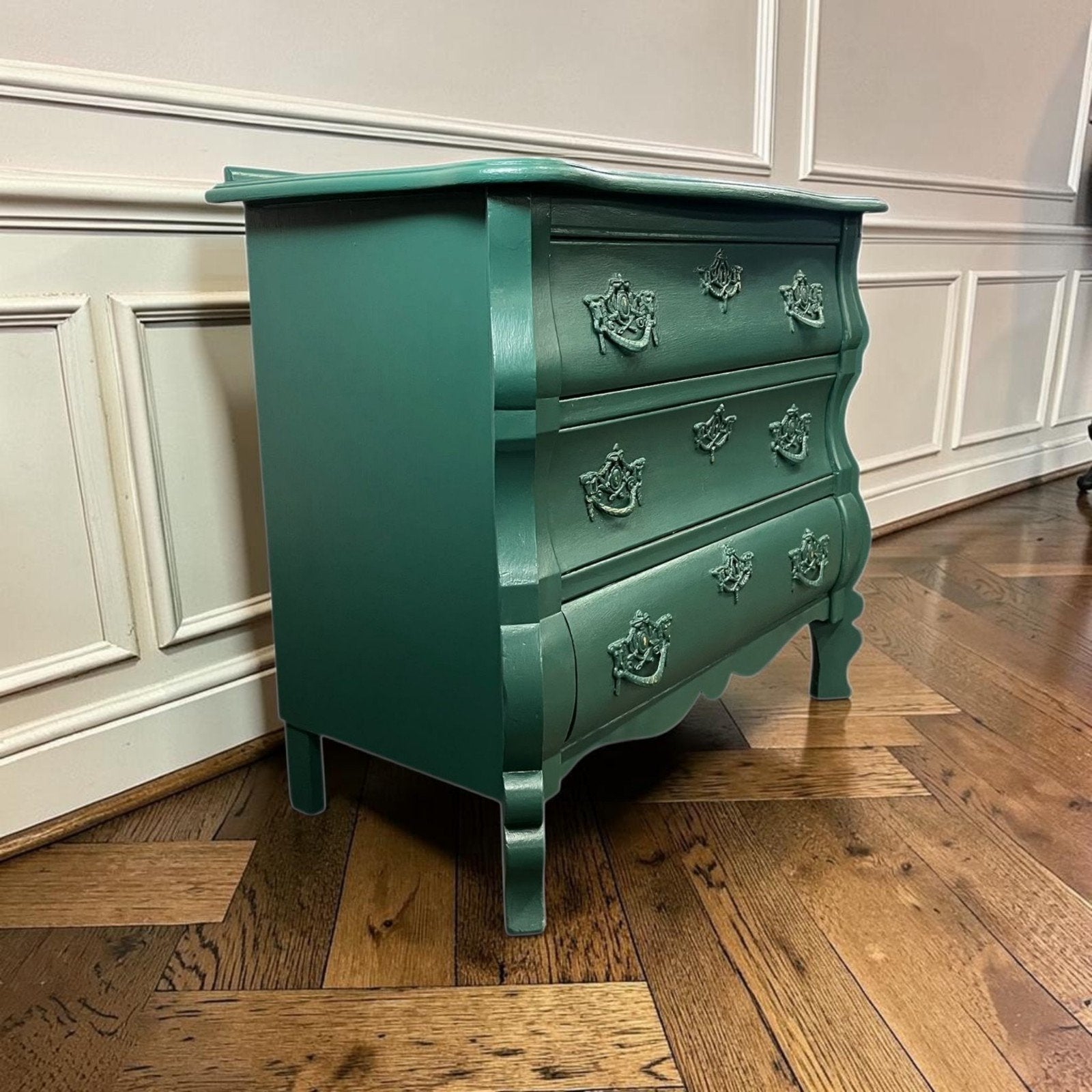 Vintage smaragdgroene barok kastje / ladenkast / commode, Antiek en Kunst, Ophalen of Verzenden