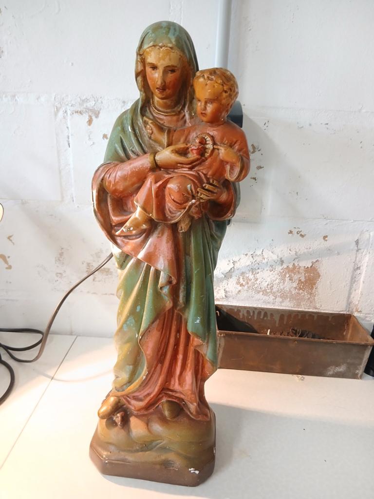 Beeld kalk heilige madonna met kind Jezus, Antiek en Kunst, Ophalen