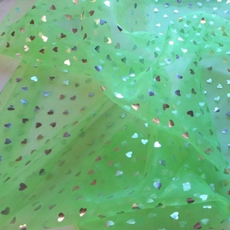 5 mètres organza vert coeur argenté à paillettes, Neuf, Vert, 120 cm ou plus, Polyester