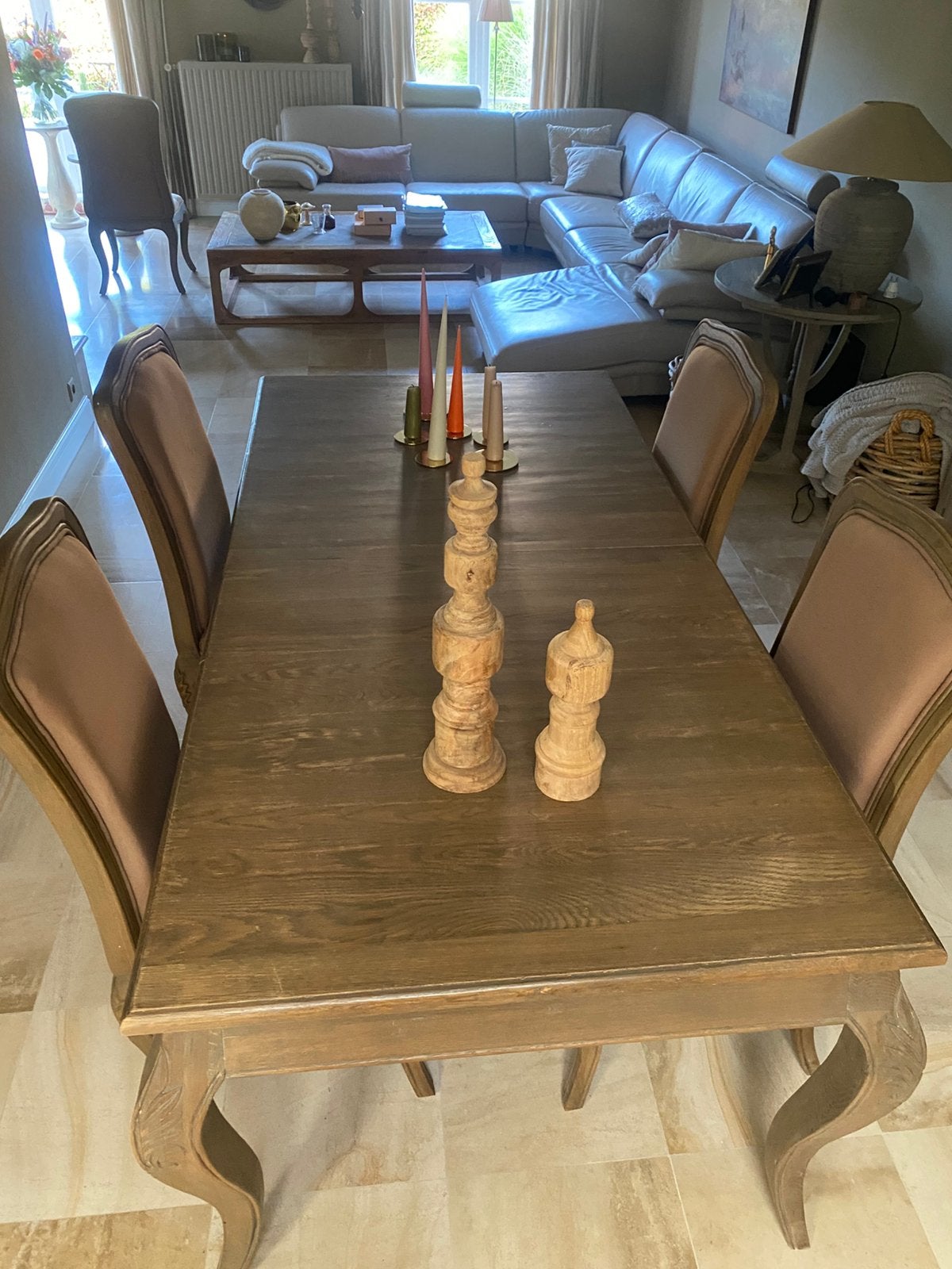 Uitschuifbare tafel  met 8 bijpassende stoelen, Ophalen, Gebruikt, Eikenhout, Tijdloos Landelijk