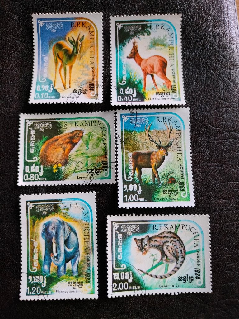 Cambodja 1984 - wilde dieren, gazelle, haas, hert, olifant, Postzegels en Munten, Ophalen of Verzenden, Gestempeld, Zuidoost-Azië
