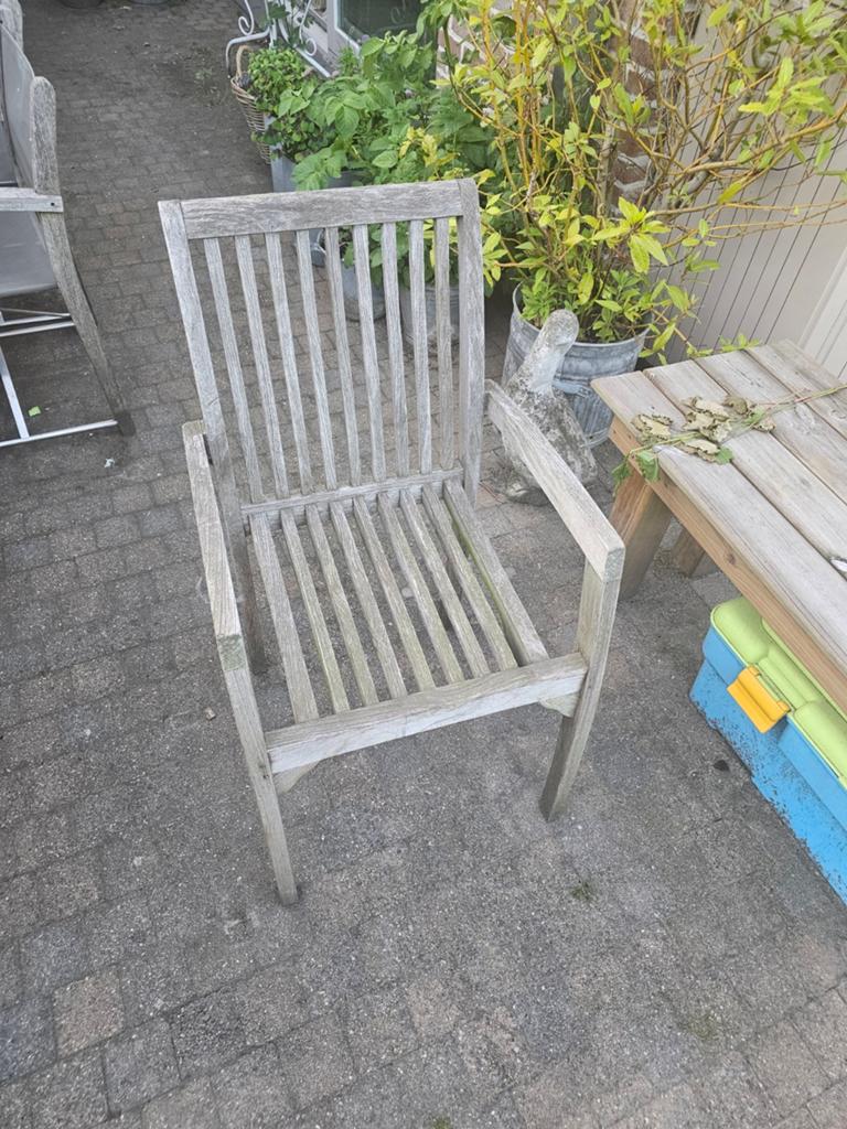 Teakhouten stapelstoel, Ophalen, Gebruikt, Hout, Stapelbaar