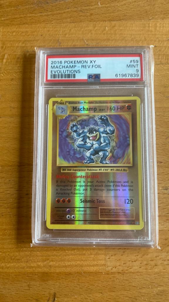 Pokemon PSA 9 Machamp Rev. Foil XY Evolutions –Enkel Afhalen, Hobby en Vrije tijd, Verzamelkaartspellen | Pokémon, Ophalen, Zo goed als nieuw