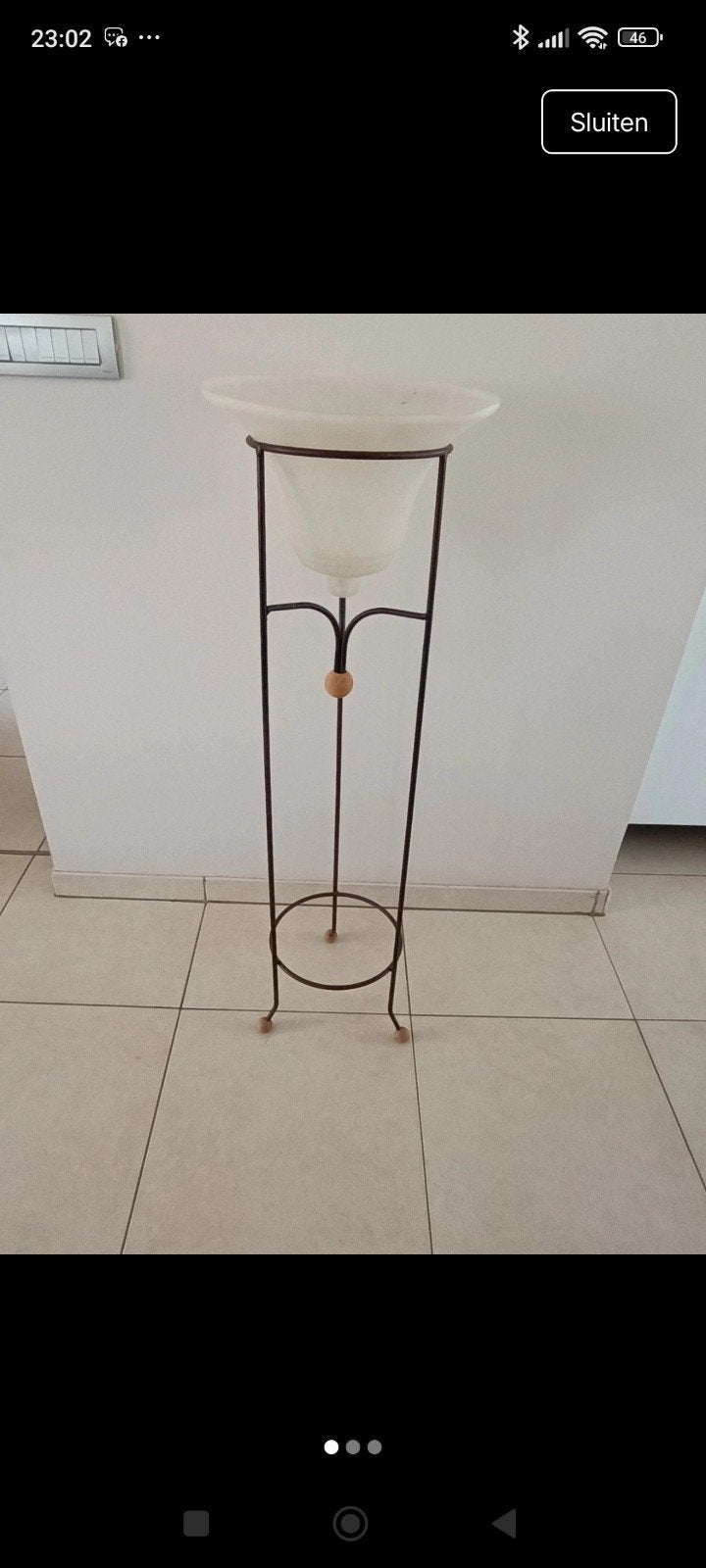 Vintage Smeedijzeren Standaard met Matglazen Schaal  ', Enlèvement ou Envoi