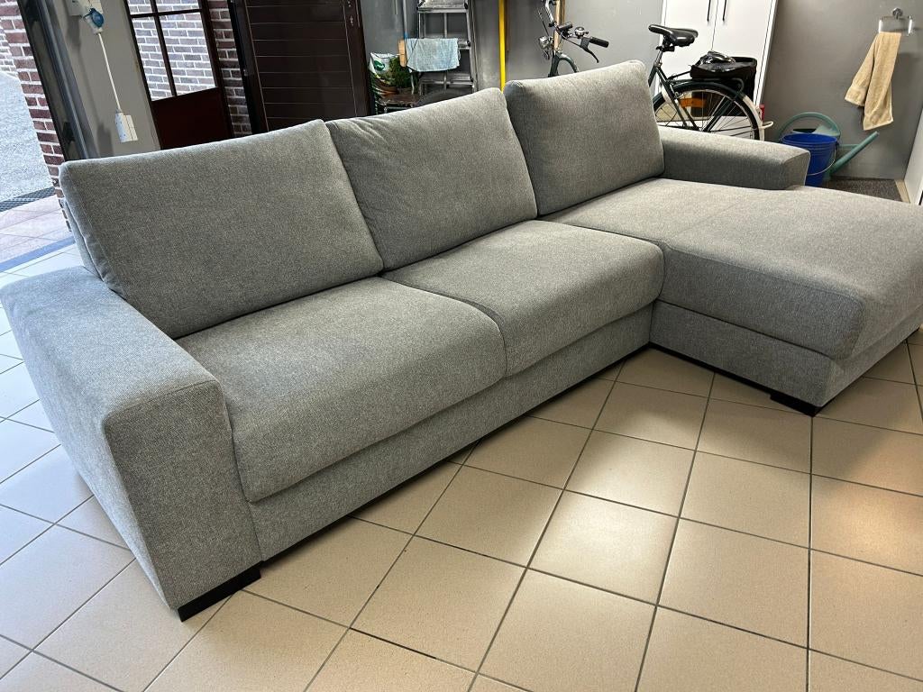Hoeksalon 3-zit stof grijs, Ophalen, 250 tot 300 cm, Driepersoons, Zo goed als nieuw