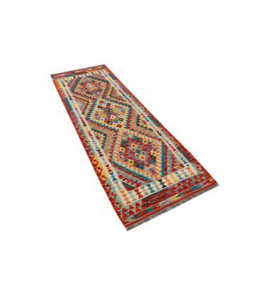 Levendige Geometrische Kilim Loper Handgeweven Wol 248x84 cm, Ophalen of Verzenden, Zo goed als nieuw, Zwart