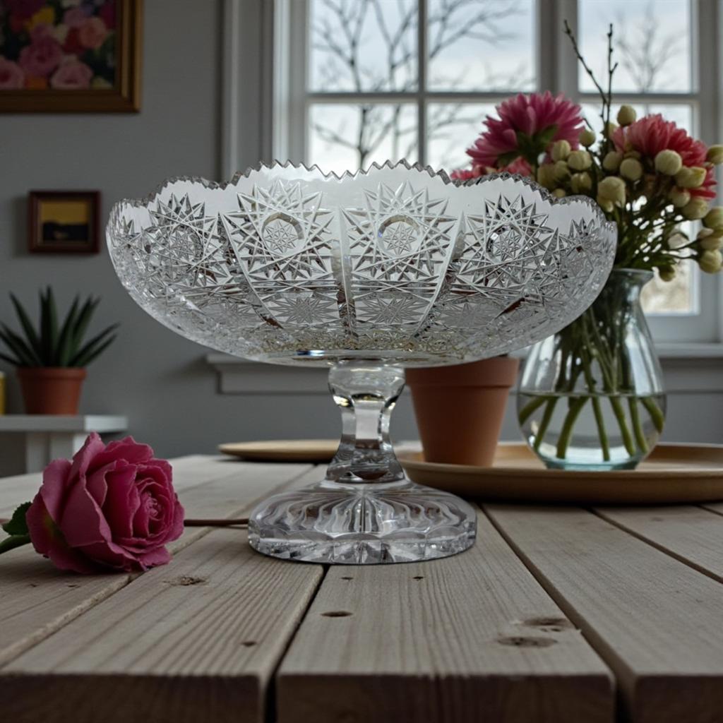 Vintage glazen kristallen coupe / schaal op voet, Verzenden