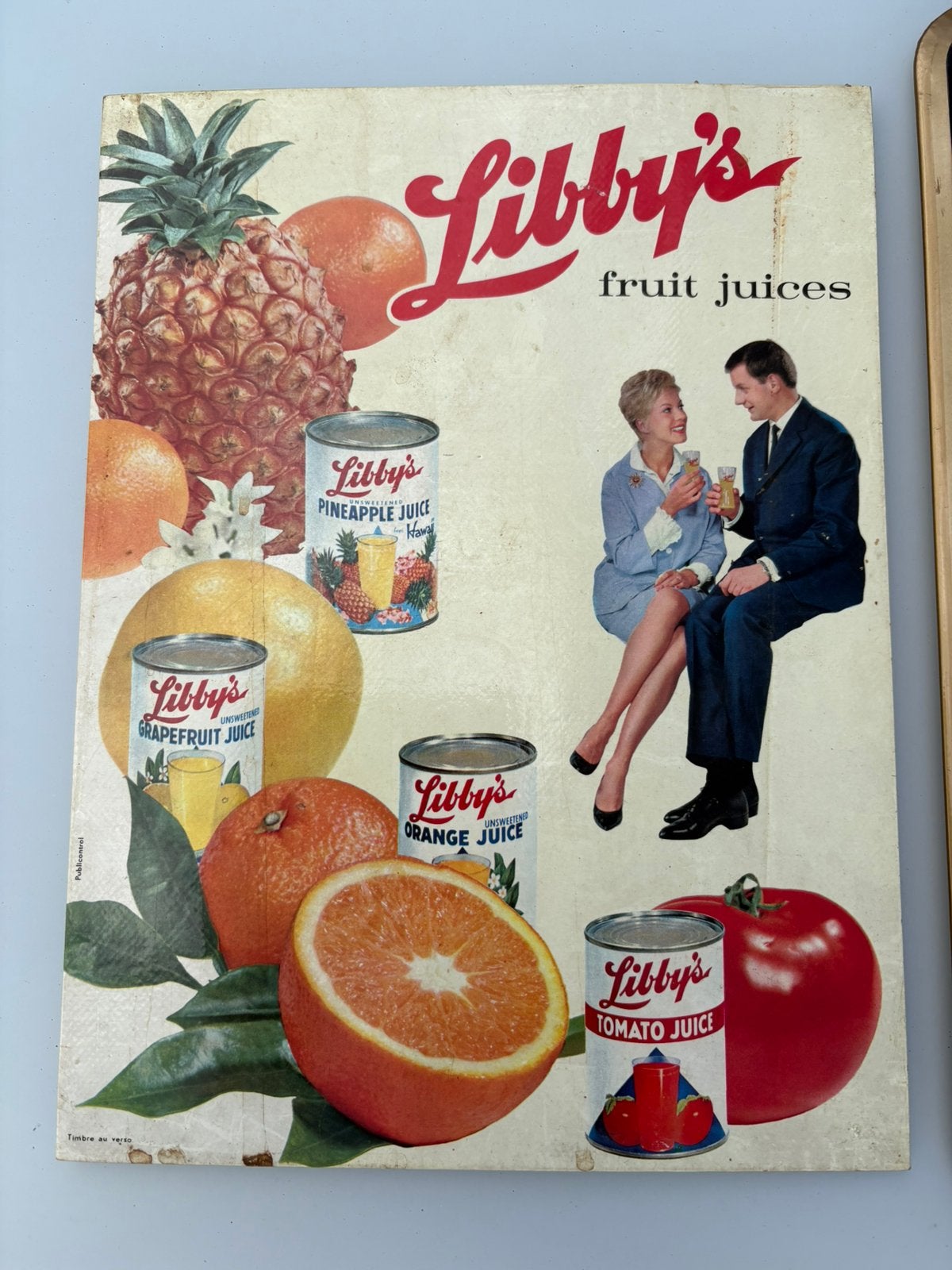 Ancien panneau d'affichage. Limonade Libbys, Collections, Marques & Objets publicitaires, Enlèvement ou Envoi, Comme neuf, Panneau publicitaire