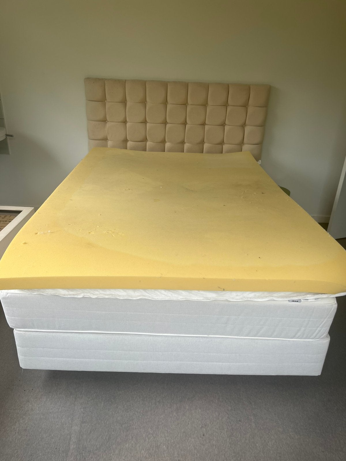 Boxspring met hoofdbord, Ophalen, Gebruikt, 210 cm, Tweepersoons