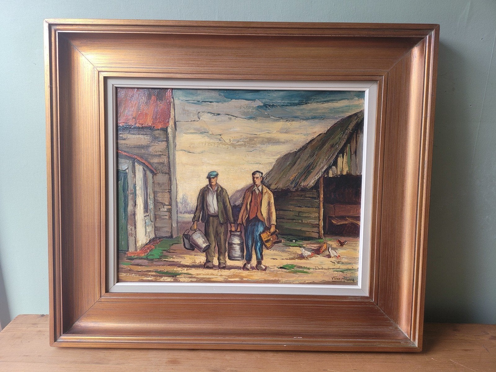 Peinture sur toile encadrée et signée V. Van Malder, Enlèvement ou Envoi, Toile