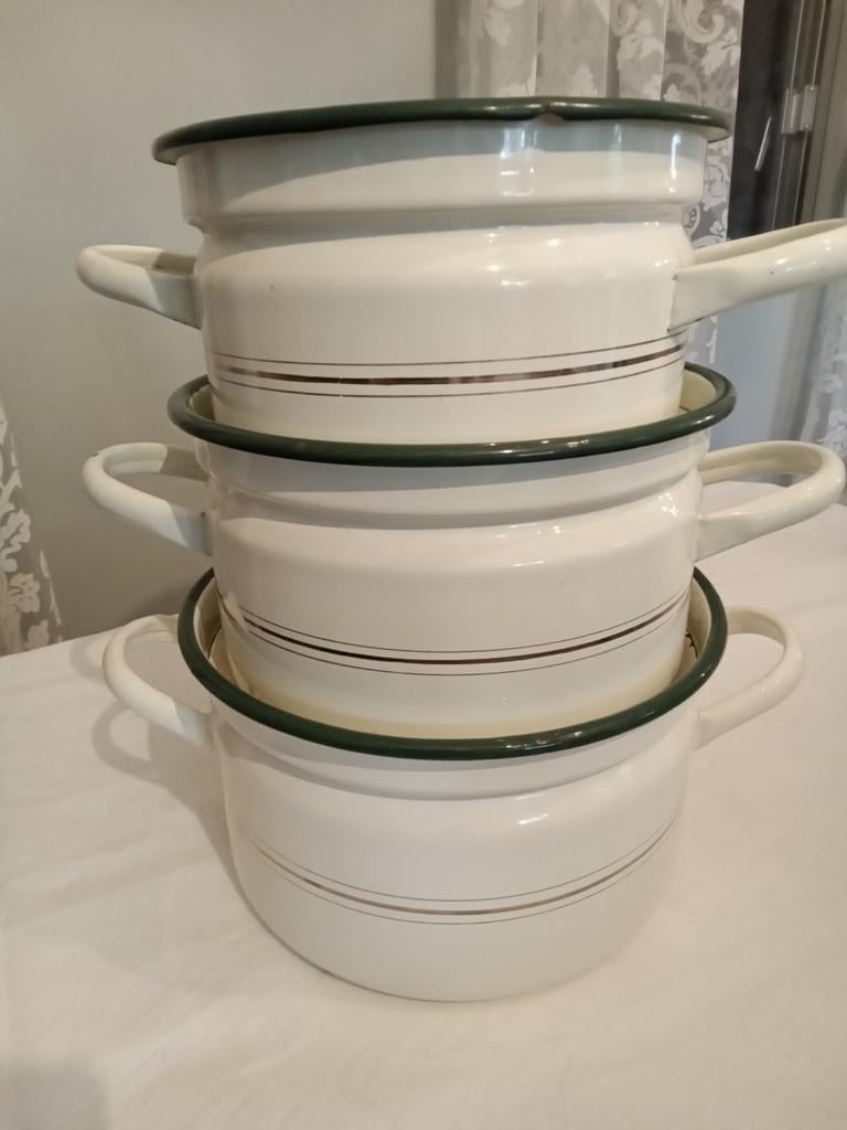3 Emaille kookpotten/ pannen., Ophalen of Verzenden